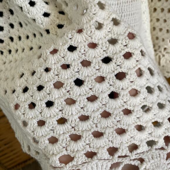 Chico’s Hand Crocheted White Cotton Cardigan Sweater Jacket Size 3 (XL) tie - Picture 3 of 9